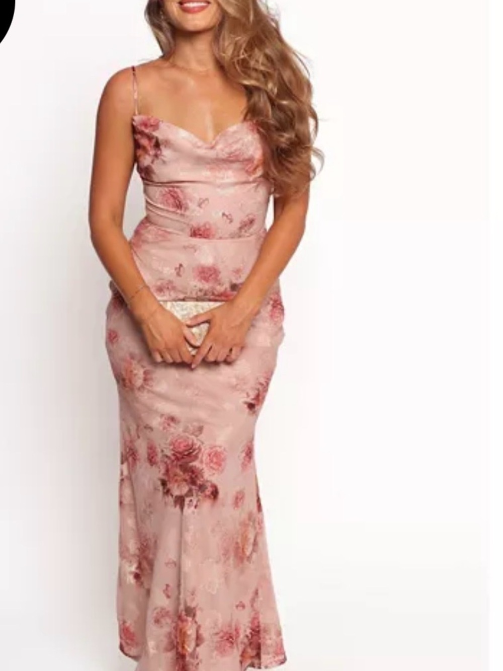 Petal & Pup Rose Floral Satin Slip Maxi Dress in Blush